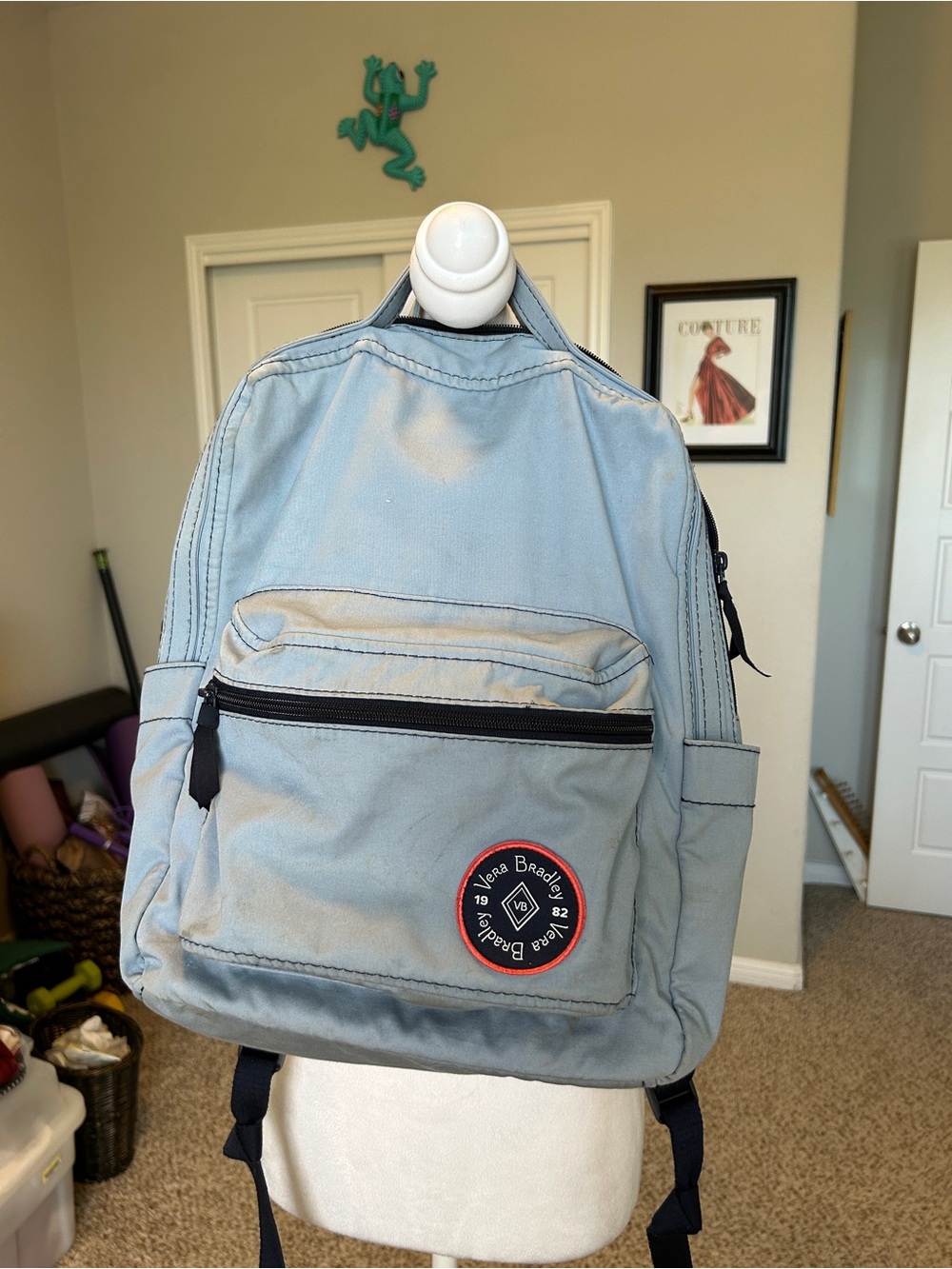 Vera Bradley The 1982 Backpack Solid Sky Blue Red Floral Lining